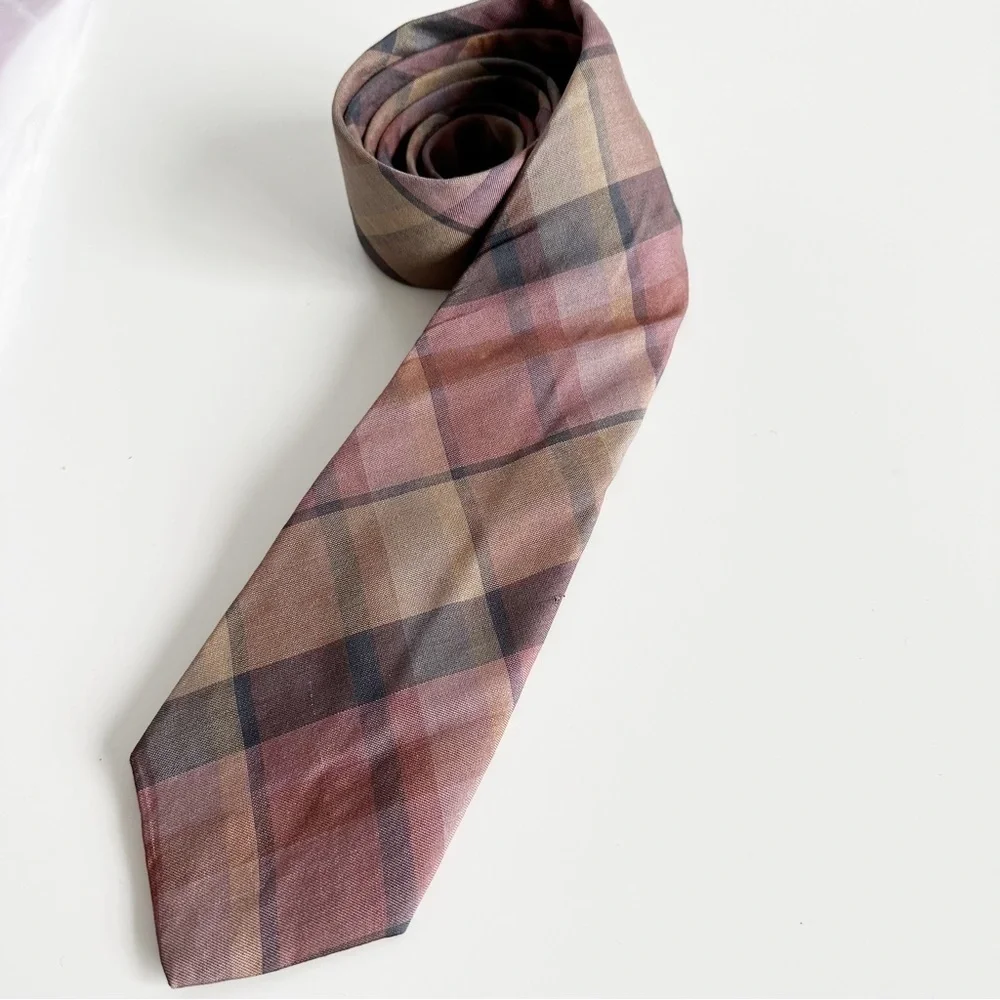 YSL Yves Saint Laurent Men’s vintage tie plaid silk